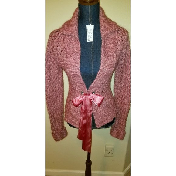 161 NWOT mac & jac S fem raspberry mohair cardigan - Picture 1 of 14